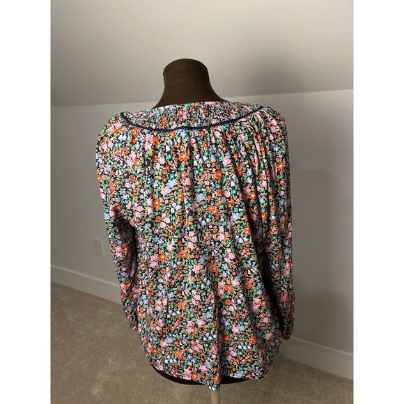 Boden Women's Black Floral Long Sleeve Georgia Smocked Jersey Top Size 12 Boho - Picture 4 of 9